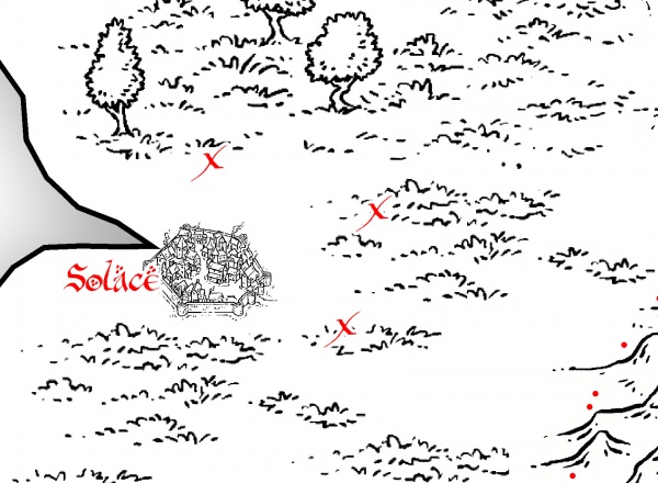 Map marking 3 Locations around Solace